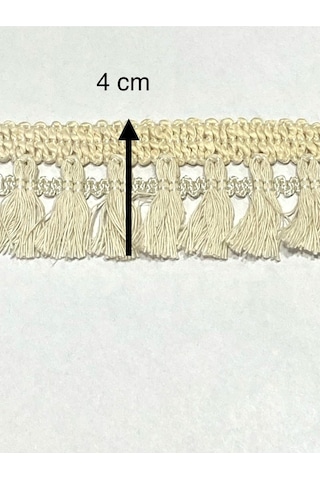 Krem Pamuk Püskül Şerit / Otantik Şerit / 4 Cm / 1 Metre / Psk121