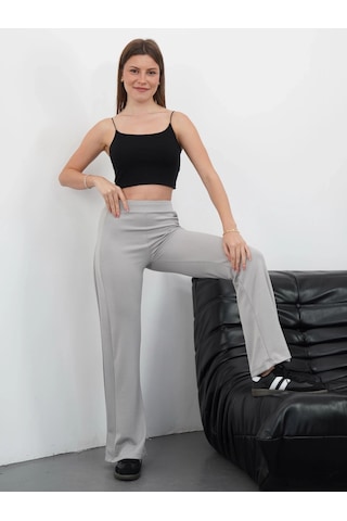 Yandan Katlamalı Pantolon Gri Gri