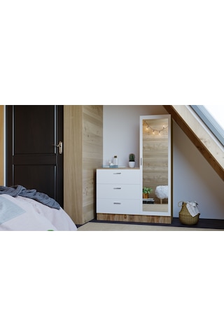 Robin Home Lyana Aynalı Şifonyer Gardırop Çam-Beyaz (468193406)
