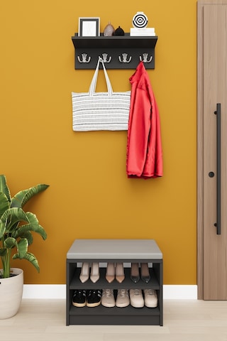 Lüks Puflu Ayakkabılık ve Askılık %100 MDF 2 Raflı Portmanto Seti A33