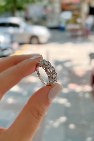 Gümüş Elmas Model 5 Taşlı Yüzük İs13e62 Diğer