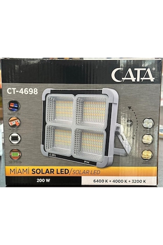 Ct-4698 Miami Solar Led Projektör Yeni Solar Panel Ve Pil Ömrü Güçlendirilmiş Beyaz