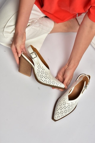 Fox Shoes Y654154703 Beyaz Hakiki Deri Kalın Topuklu Western Ayakkabı