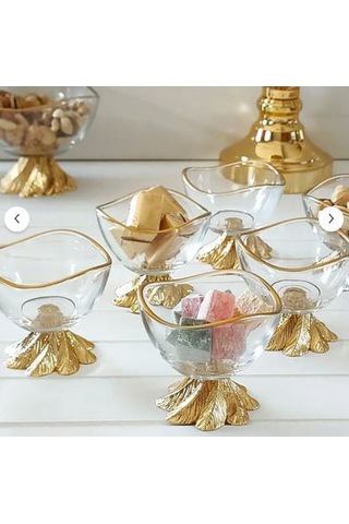 Fine Living Grace 6 Parça Lüx Mini Kase - Lokumluk - Reçellik - Sosluk - Çerezlik -şekerlik 8 Cm Altın