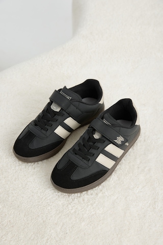 Tonny Black Termo Taban Yanı Şeritli Cırtlı Bağcıklı Sneaker Çocuk Unisex Siyah Bej Sneaker Tbzer040