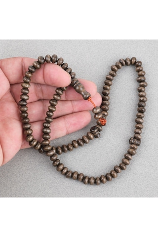 Şimşir Ağacı Renkli Vernikli 99luk Tekerlek Kesim 7x5mm Tesbih - Koyu Kahverengi Kahverengi