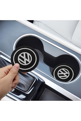 Silikon Bardaklık Altlığı 2 Li Set Araç Içi Bardak Altlığı Aksesuar Vw Logolu 72mm Siyah