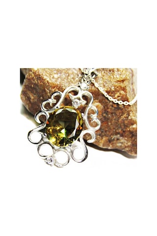 Gümüş Zultanit Oval Taşlı Desenli Kolye