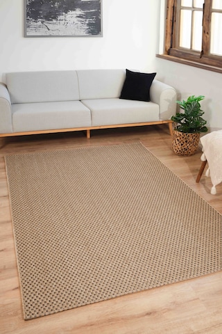 Sisaluna 4442 Bej Jüt Tabanlı Modern Dokuma Kilim Sisal Hasır Halı Bej