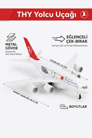Türk Hava Yolları Thy Metal Oyuncak Uçak Çek Bırak Die-cast Yolcu Uçağı Maketi 23 Cm