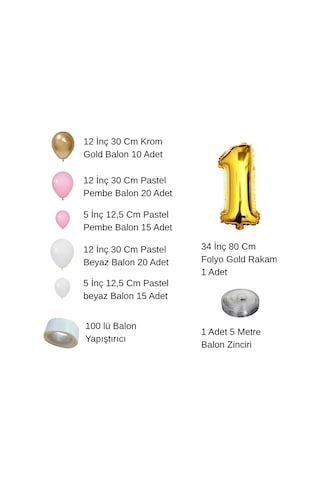 0 Yaş Krom Gold Pastel Pembe Ve Beyaz Balon Seti Gold Rakamlı Doğum Günü Balonu Şık Parti Süsleme Çok Renkli