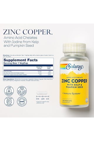 Solaray Zinc Copper With Kelp & Pumpkin Seed 100 Vegcaps Usa Menşeii Dmmedicineden Orijinal