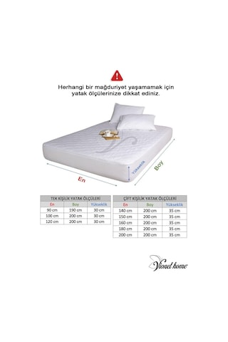 Vionel Home%100 Pamuklu Kapitone Sıvı Geçirmez Yatak Koruyucu Alez Fitted Full Kenar 180x200 Cm Diğer
