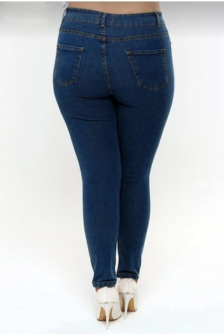 2039 Kadın Likralı Slim Fit Büyük Beden Jeans Kot Denim Pantolon Koyu Mavi