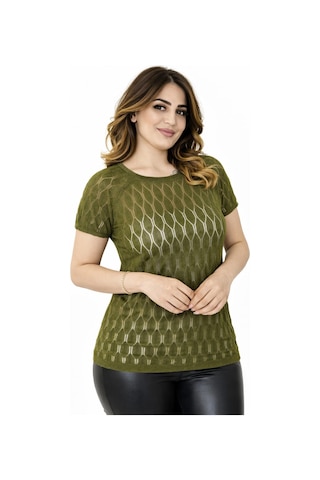 Kadın Triko Kısa Kol Bluz 12943 Bgl-st05309 Haki