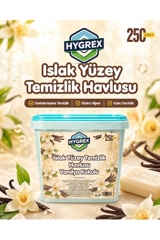Hygrex Vanilya Kokulu Yüzey Temizlik Havlusu Islak Kova Mendil 250 Adet Ev Ofis Tüm Yüzeyler Kovalı Mendil Beyaz