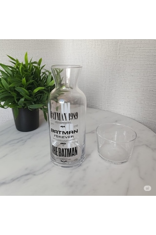 Rak Le Batman Yazı Baskılı Başucu Sürahisi Bardaklı Set - 700 Ml