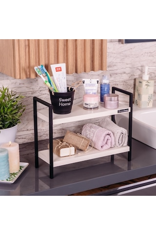 Metal Masa Servis Rafı Dekoratif Mutfak Banyo Düzenleyici Beyaz - Siyah