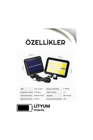 2 Adet 120 Cob Led Solar Panel Güneş Enerjili 3 Mod Duvar Lambası Bahçe