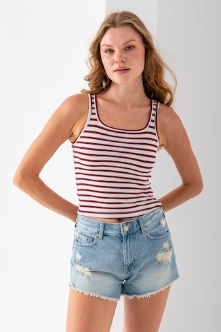 Giysa Kadın Askılı U Yaka Çizgili Basic Atlet Bordo - 25603 Bordo