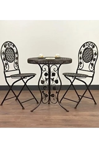 Panalı Ferforje Masa Sandalye Brown 2+1