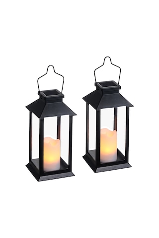 Xindoker 2 Adet Siyah Güneş Enerjili Fener Mum: Yumuşak Isık, Alevli Efekt, Otomatik Açılma, Balkon Bahçe Dekorasyonu