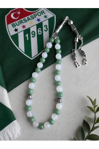 Bursaspor Renklerinde Yeşil Florit Ve Beyaz Akik Taraftar Tesbihi Beyaz - Yeşil Bursaspor Renklerinde Yeşil Florit Ve Beyaz Akik Taraftar Tesbihi Beyaz - Yeşil