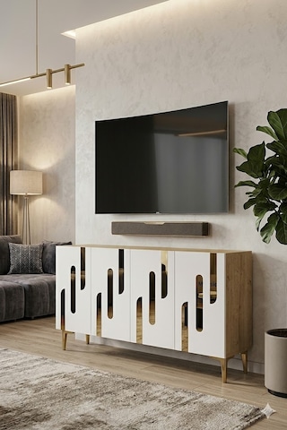 Ka1229dbg Ece Konsol Ve Tv Sehpası Safirmeşe - Beyaz - Gold 120cm Safirmeşe-gold