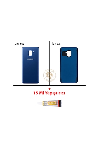 Samsung Galaxy A8 Plus 2018 A730 Mavi Renk Arka Kapak + B7000 Yapıştırıcı Arka Cam Batarya Kapağı Pil Kapağı Lazer Kesim Back Cover Galaxy A8 Plus Uyumlu