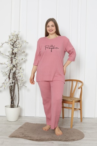 Fames Pijama Büyük Beden Kadın Pijama Takımı Pumpkin Pembe Pembe