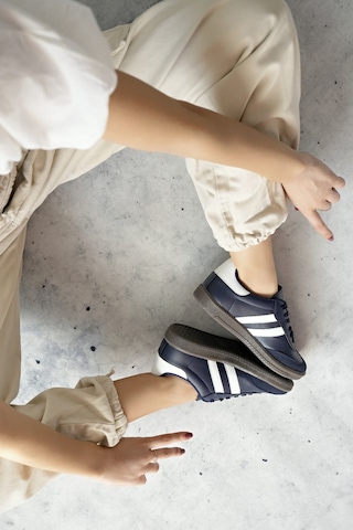 Muggo Gordon Unisex Ortopedik Günlük Garantili Bağcıklı Yürüyüş Koşu Sneaker Spor Ayakkabı Lacivert