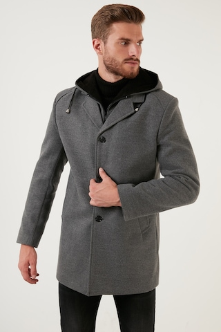 Buratti Çıkarılabilir Kapüşonlu Kırçıllı Slim Fit Kaşe Erkek Kaban 5841013 Açık Gri
