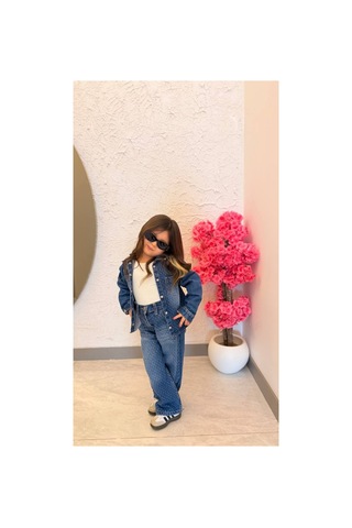 Poala Kids Taşlı Kot Takım İndigo