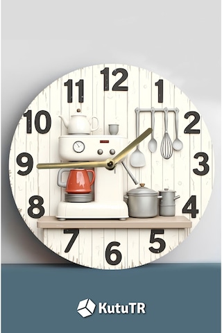 Kitchen Style Mutfak Temalı Mdf Duvar Saati Sessiz Mekanizma 3d Görünümlü Sdw230 Renkli
