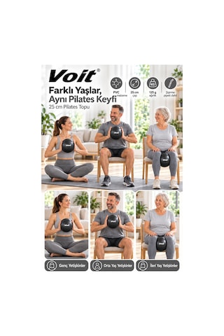 25 cm Mini Pilates Topu Yoga Fitness Egzersiz ve Denge Topu Şişirme Pipeti Dahil Siyah