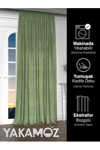 Yakamoz Kadife Görünüm Çağla Yeşili Ada Fon Perde Ekstraforlu Velvet Touch Serisi Çağla Yeşili