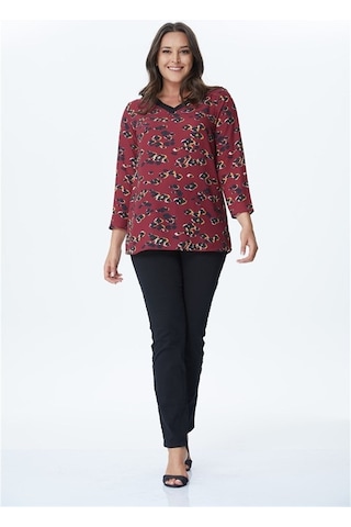 Myline Kadın V Yaka Ribanalı Bluz 34174 Bordo