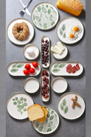 14 Parça 6 Kişilik Handmade Yaz Desen Kahvaltı Takımı - Lüx Kahvaltılık Sunum Seti Krem