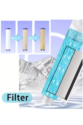 Ahlez Filtreli 5 Fonksiyonlu Çelik Su Tasarruflu Duş Başlığı Krom Beyaz