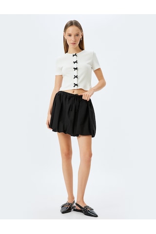 Koton Kısa Kollu Slim Fit Bisiklet Yaka Fitilli Fiyonklu Hırka Ekru 5sal90001ık Ekru