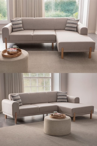 Mocha Sırt Mekanizmalı Köşe Koltuk Takımı Krem