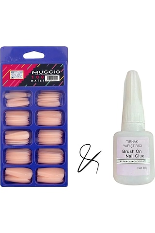 Muggio Balerin Protez Takma Tırnak 100'lü + Tırnak Yapıştırıcı 10 G