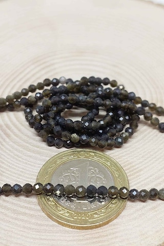 Yasamtohumu Golden & Siyah Obsidyen Taşı Yarım Dizi 2,5 MM 17 CM Çok Renkli