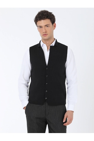 Siyah Düz Örgü Triko Yelek Siyah
