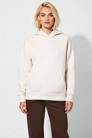 Benerly Kadın Kapüşonlu Düşük Kol Geniş Kalıp Örme Sweatshirt Fonksiyonel Bej
