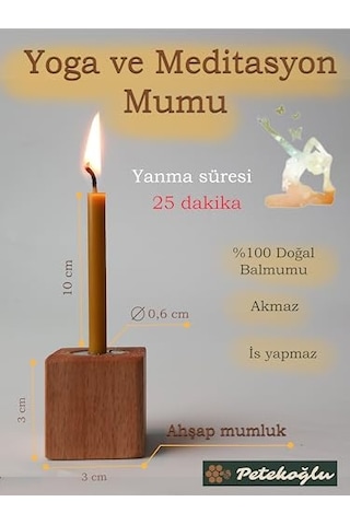 Petekoğlu Balmumu Mum 12 Adet Meditasyon Yoga Mumu Mumluk İle Birlikte 25 Dakika Yanma Süresi Enerji Sınıfı A+++ 000 Açık Krem