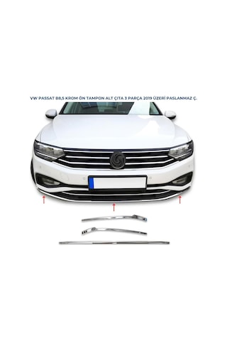 Ebal Otomotiv VW Passat 3C B8,5 Krom Ön Tampon Alt Çıta 3 prç. 2019 P.ÇELİK