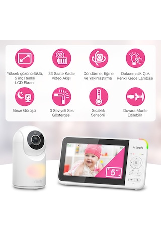 Vtech Döndürülebilir Ve Eğilebilir Kameralı 5 Görüntülü Bebek Monitörü - Vm5367