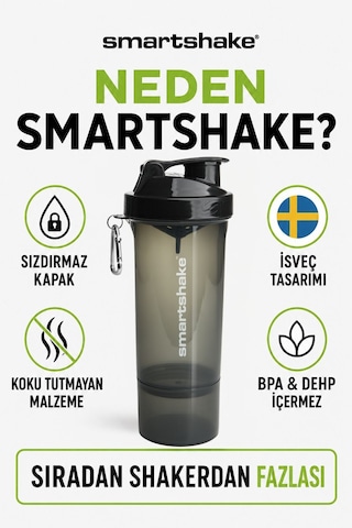 Smartshake Slim Serisi 500 Ml Siyah Protein Shaker