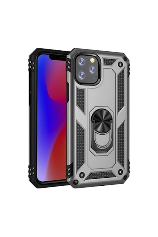 Ally Apple iPhone Uyumlu 11 Pro 5.8 İnch Yüzüklü Kılıf Armor Shockproof Ring Kılıf- 5775 Gri